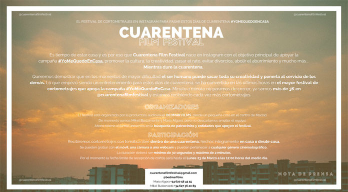 Cuarentena Film Festival invita a crear cortos en Instagram durante el confinamiento sanitario